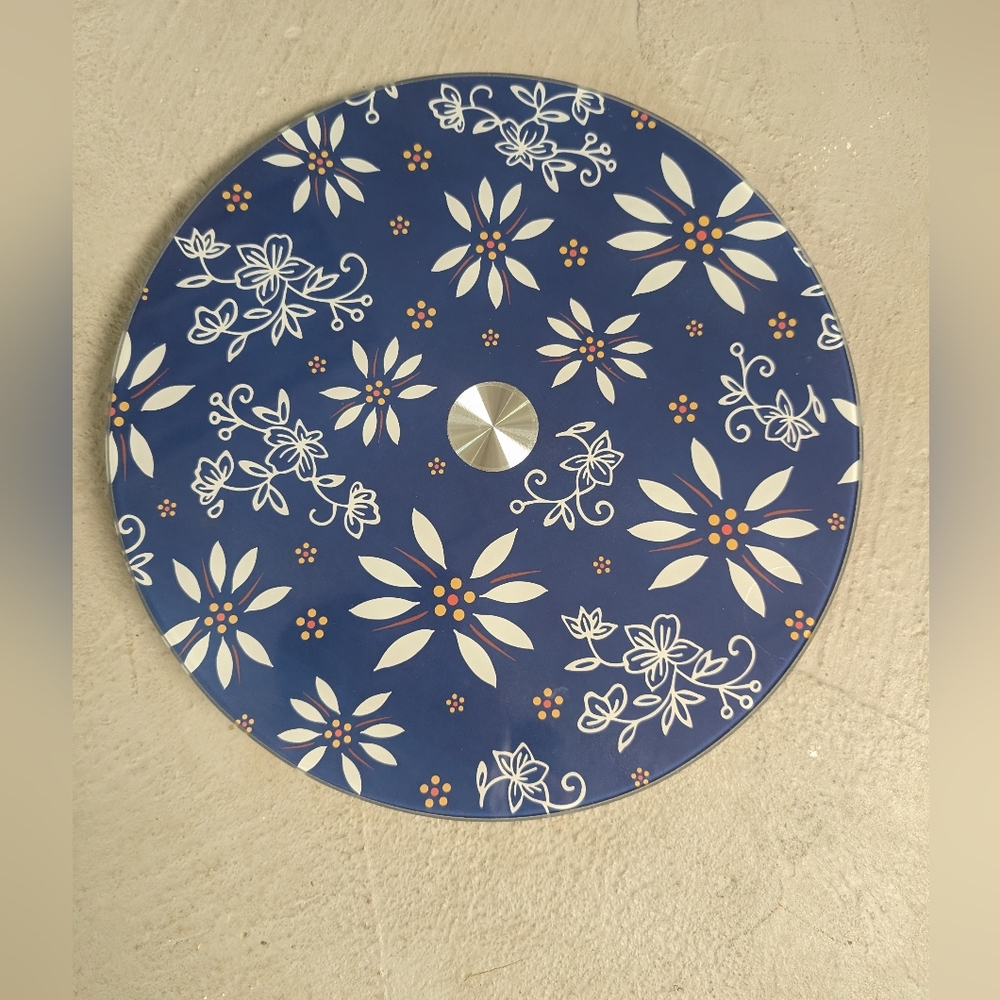 Lazy Suzan Plate Temptation Floral Blue And White